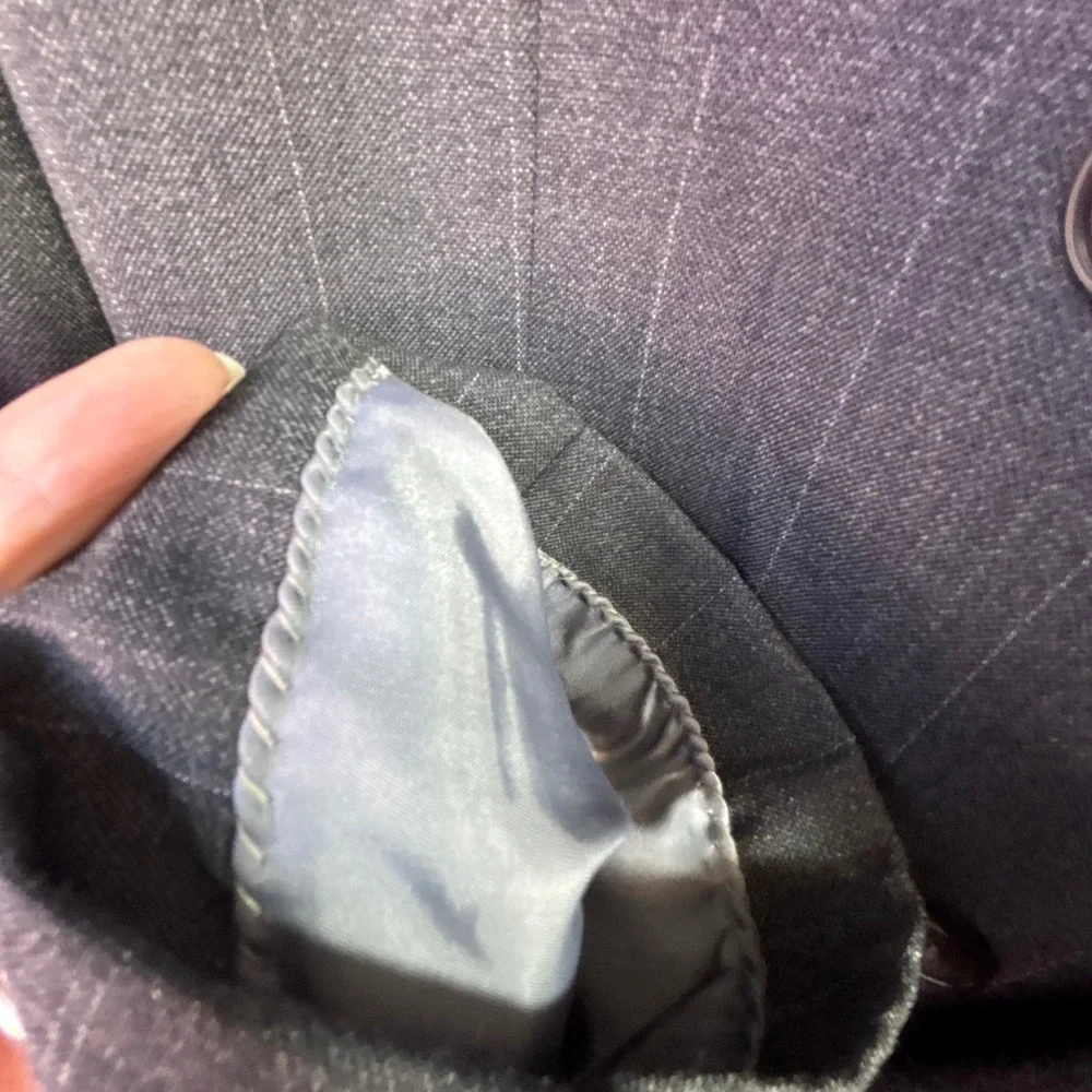Vintage Double Breasted Blazer 48L Wide Lapel Peak Gray Pinstripe Tailored Mob